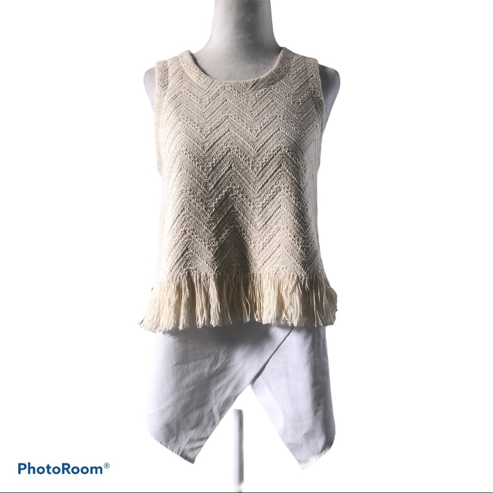 10 Crosby Derek Lam Cream Knit Fringe Tank Top